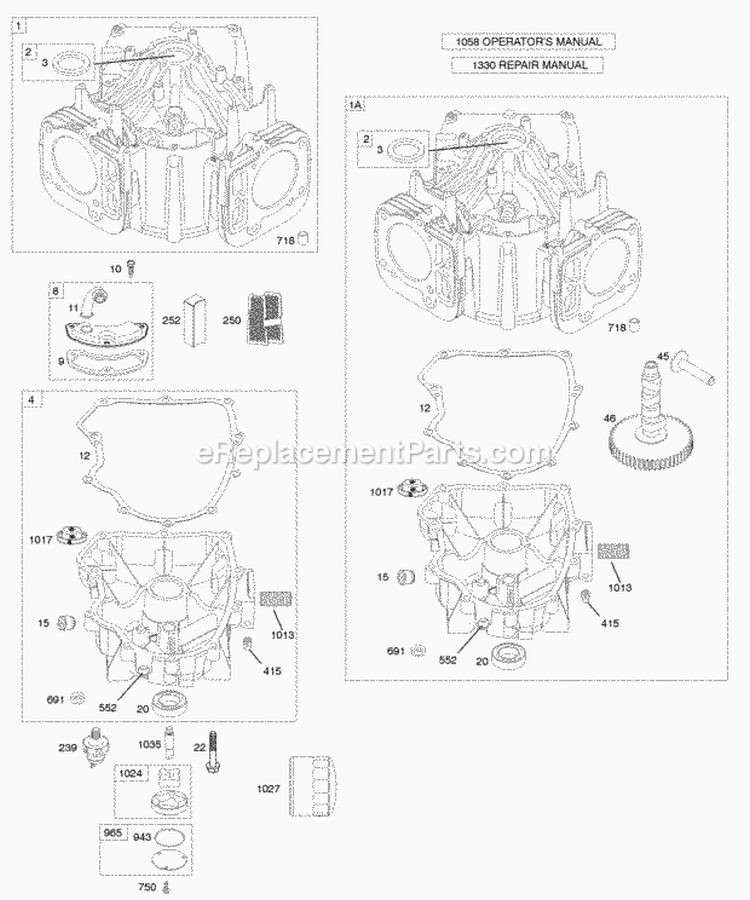 Cylinder Engine Sump Diagram and Parts List for 406677-0403-E1  Briggs and Stratton Engine